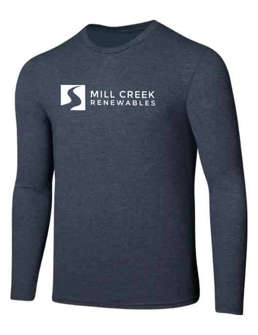 Seriously Soft Heathered Navy Long Sleeve T-Shirt w/Mill Creek Renewables Logo