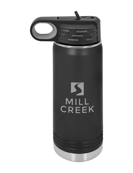 Polar Camel 20 oz Powder Coated Black Vacuum Insulated Water Bottle w/Mill Creek Renewables Logo