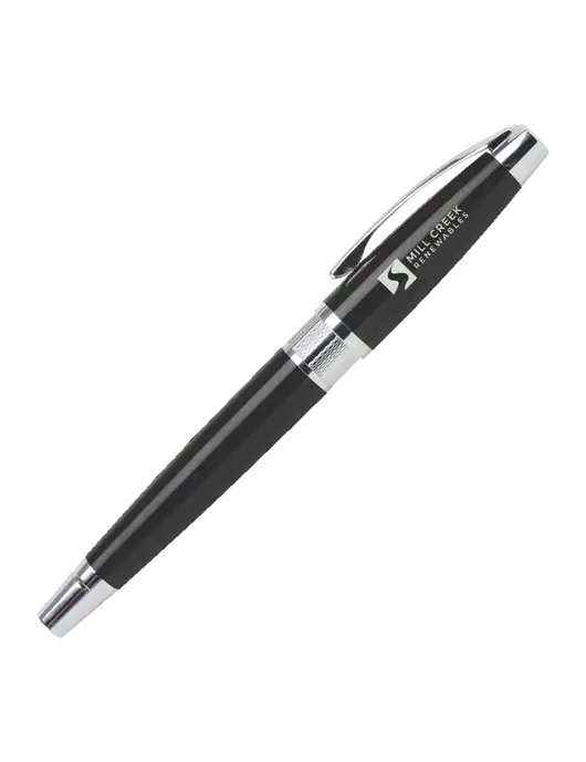 Masscotti Black Rollerball Pen - Black Ink w/Mill Creek Renewables Logo