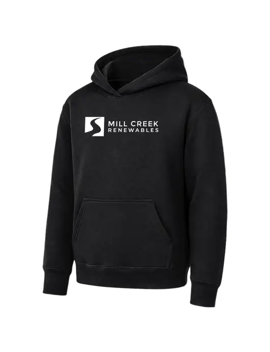 Youth Black 7.8 oz Pullover Hooded Sweatshirt w/Mill Creek Renewables Logo