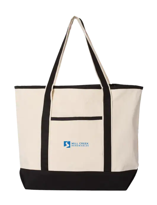 Natural/Black Large Canvas Deluxe Tote w/Mill Creek Renewables Logo