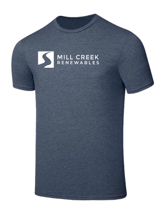 Seriously Soft Heathered Navy T-Shirt w/Mill Creek Renewables Logo