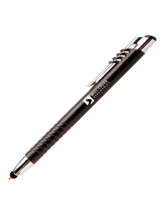 Schirhart Black Stylus Pen - Blue Ink w/Mill Creek Renewables Logo