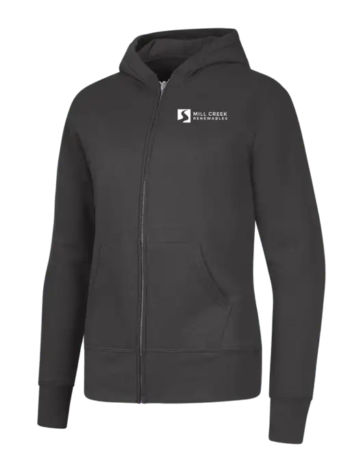 Charcoal Womens Core Fleece Full-Zip Hooded Sweatshirt w/Mill Creek Renewables Logo