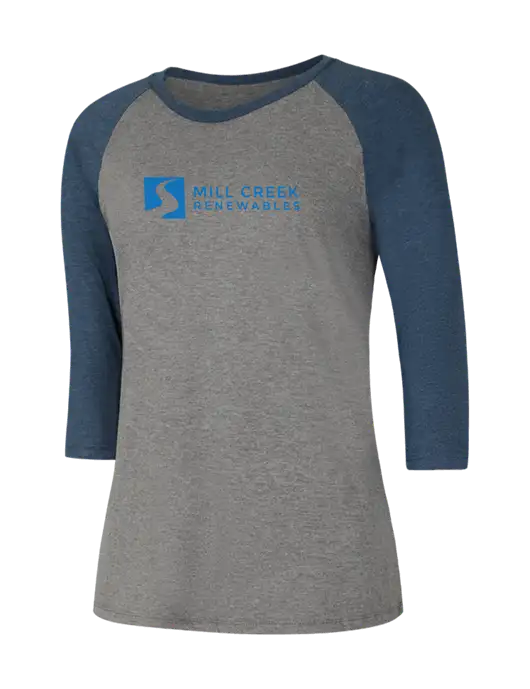 Womens Simply Soft 3/4 Sleeve Navy Frost/Grey Frost Ring Spun Cotton T-Shirt w/Mill Creek Renewables Logo