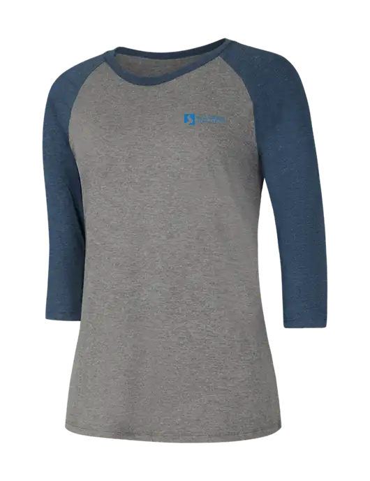 Womens Simply Soft 3/4 Sleeve Navy Frost/Grey Frost Ring Spun Cotton T-Shirt w/Mill Creek Renewables Logo