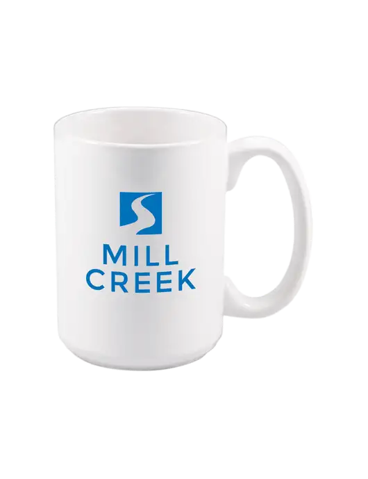 15 oz White Ceramic Mug w/Mill Creek Renewables Logo