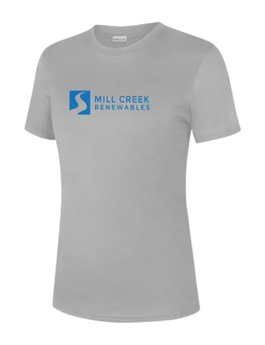  Womens Light Grey PosiCharge Competitor Tee w/Mill Creek Renewables Logo