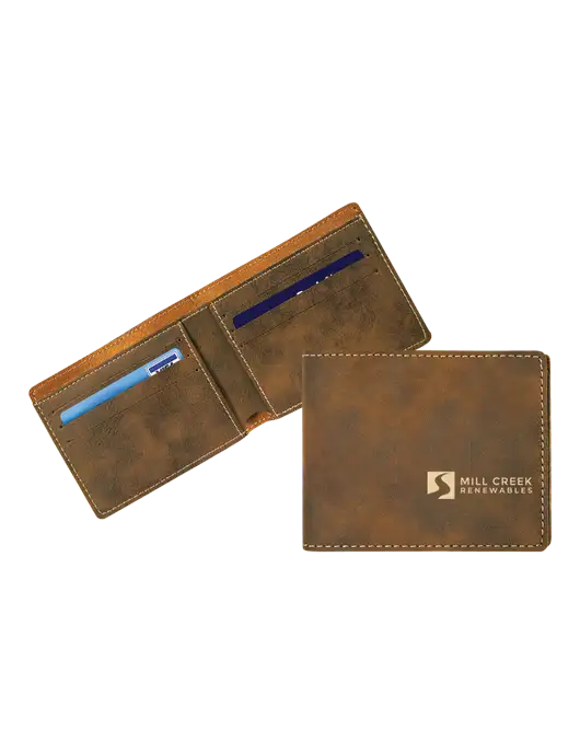 Rustic Leatherette Bifold Wallet w/Mill Creek Renewables Logo
