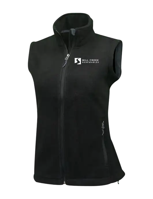 Womens Black Fleece Vest w/Mill Creek Renewables Logo
