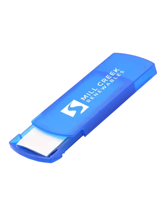Slide Right Blue Bandage Dispenser w/Mill Creek Renewables Logo