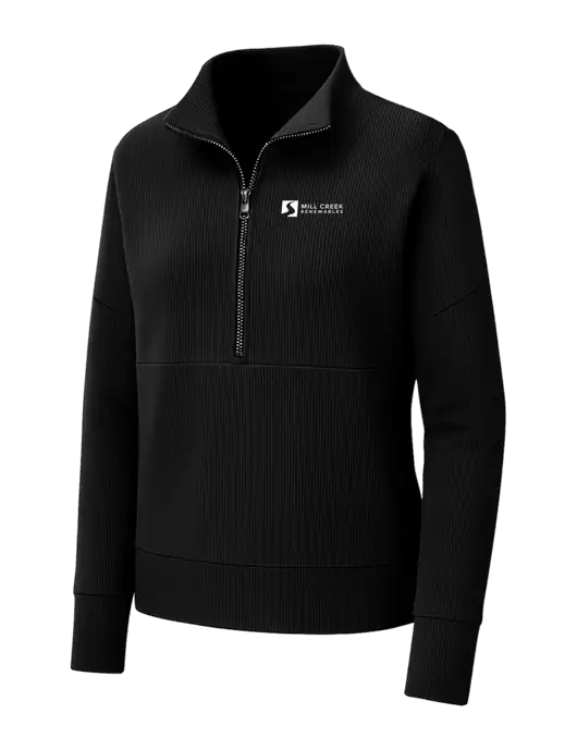 Mercer+Mettle Womens Black Linear Texture Quarter Zip w/Mill Creek Renewables Logo