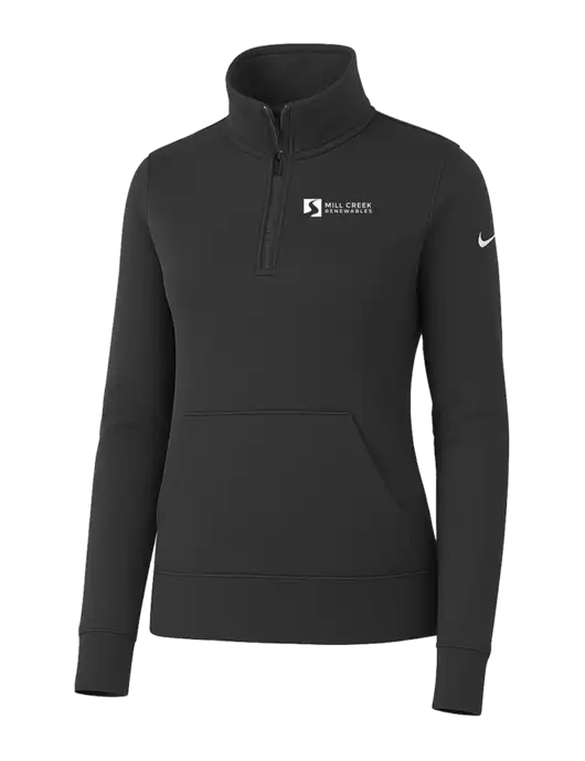 Nike Womens Dark Grey Club Fleece Sleeve Swoosh 1/2-Zip w/Mill Creek Renewables Logo
