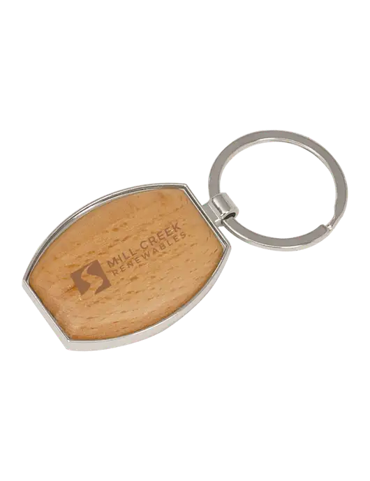 Wood & Silver Oval Keychain w/Mill Creek Renewables Logo