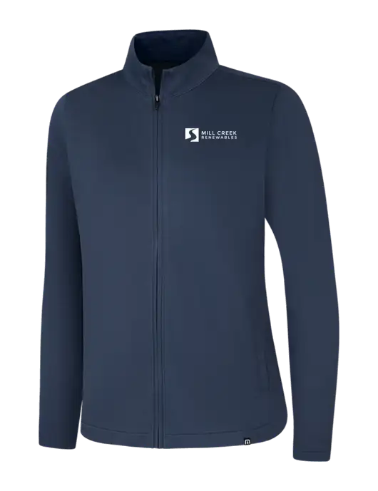 TravisMathew Womens Navy Coveside Full-Zip w/Mill Creek Renewables Logo