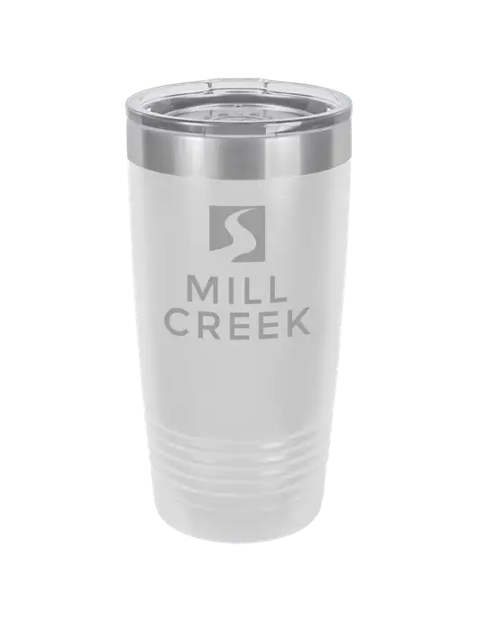 Polar Camel 20 oz Powder Coated White Vacuum Insulated Tumbler  w/Mill Creek Renewables Logo