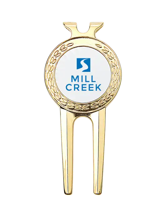 Gold Divot Tool, 1.5 x 3 w/Mill Creek Renewables Logo