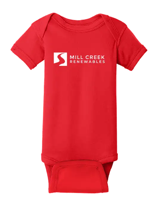Rabbit Skins Red Infant Short Sleeve Baby Rib Bodysuit w/Mill Creek Renewables Logo