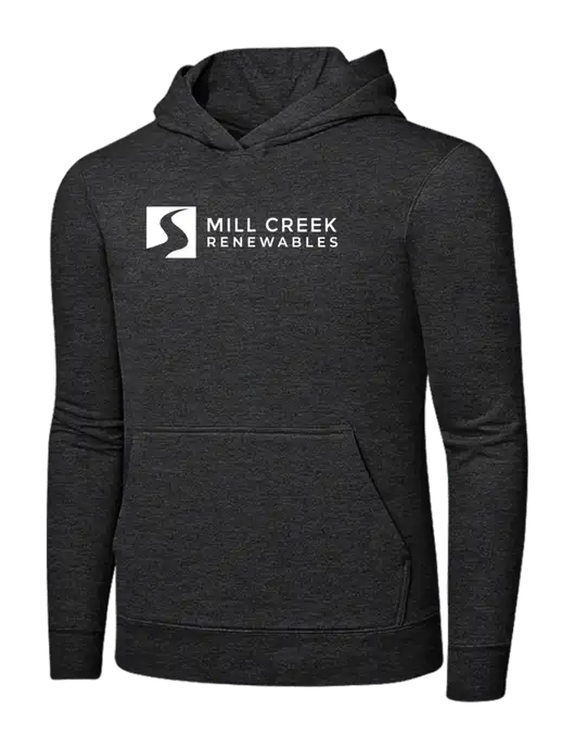 Dark Heather Grey 7.8 oz Ring Spun Hooded Sweatshirt w/Mill Creek Renewables Logo