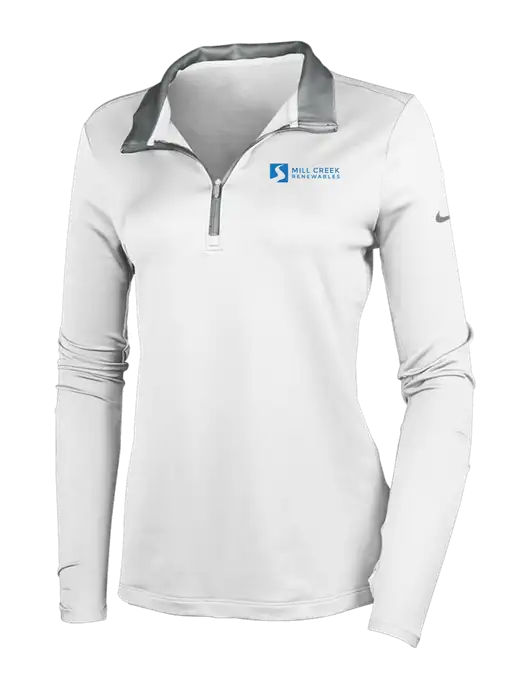 NIKE White/Dark Grey Womens Dry-Fit Stretch 1/2 Zip Cover-Up w/Mill Creek Renewables Logo