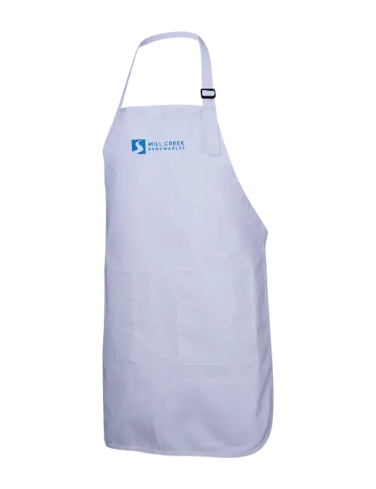 Full-Length White Apron With Pockets w/Mill Creek Renewables Logo