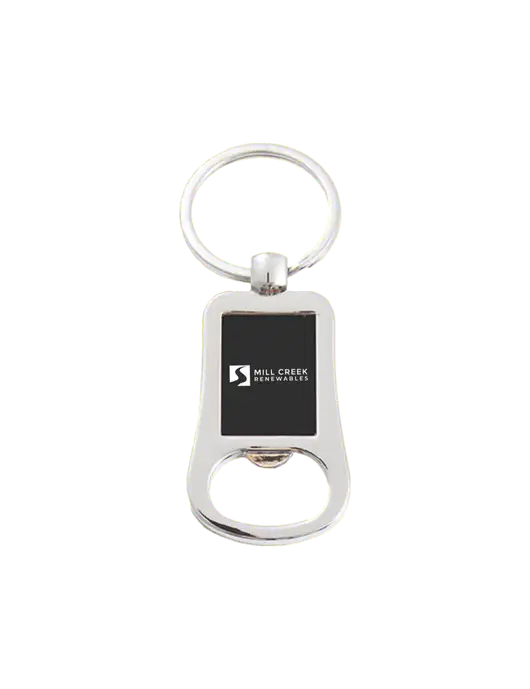 Silver & Black Bottle Opener Keychain w/Mill Creek Renewables Logo