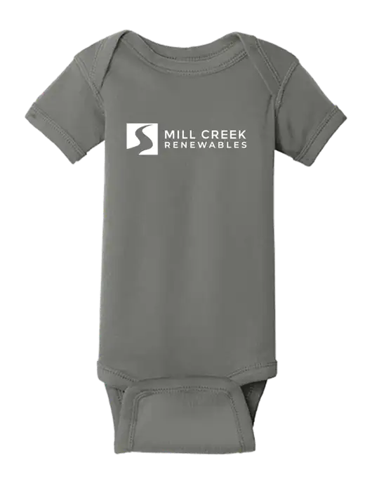Rabbit Skins Charcoal Infant Short Sleeve Baby Rib Bodysuit w/Mill Creek Renewables Logo