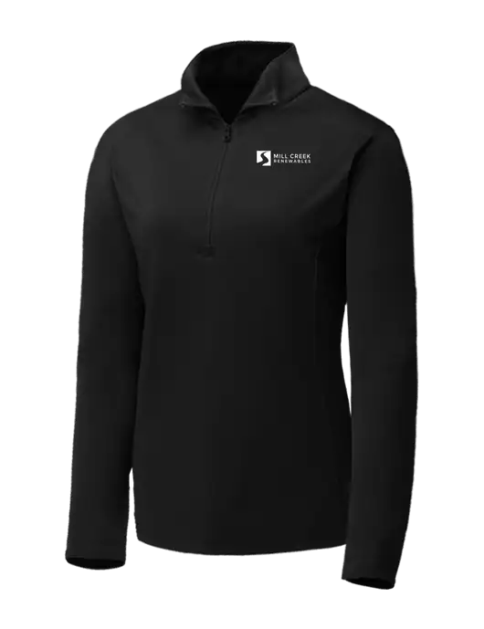 Black Womens Posicharge Competitor ¼ Zip Pullover w/Mill Creek Renewables Logo