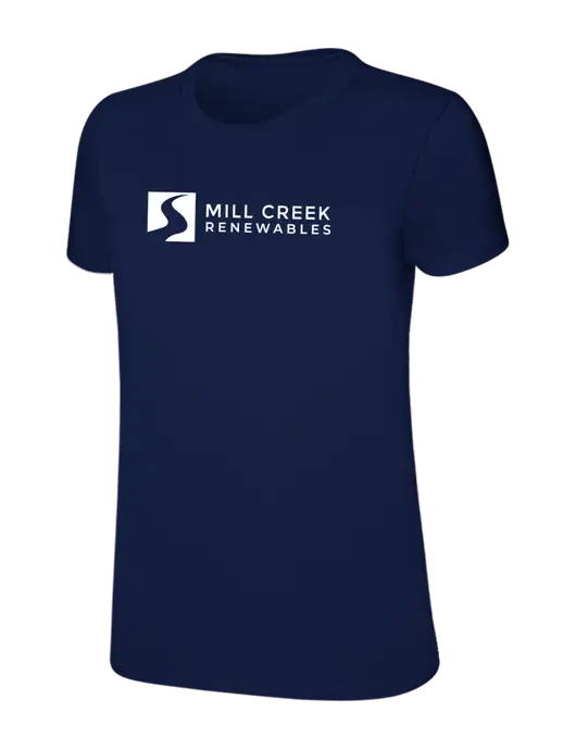 Womens Ring Spun Navy 4.5 oz T-Shirt w/Mill Creek Renewables Logo
