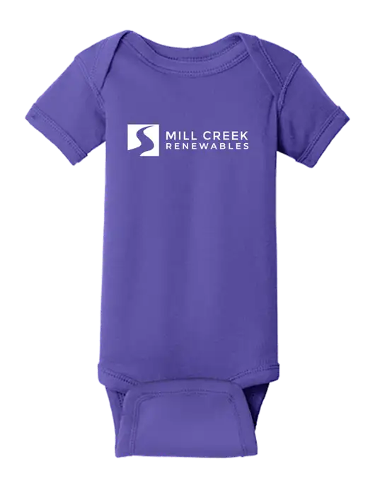 Rabbit Skins Purple Infant Short Sleeve Baby Rib Bodysuit w/Mill Creek Renewables Logo