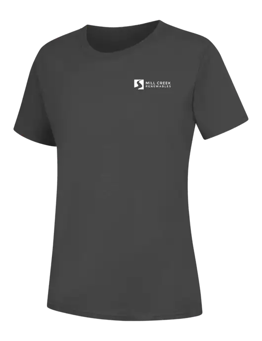Womens Charcoal Core Blend Tee w/Mill Creek Renewables Logo
