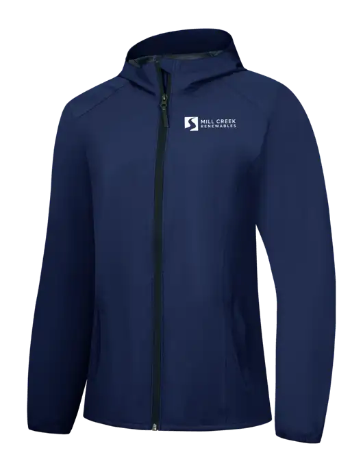 Womens Navy Essential Rain Jacket w/Mill Creek Renewables Logo