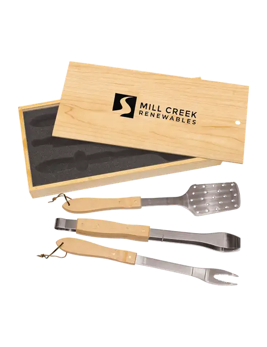 Wood BBQ Gift Set w/Mill Creek Renewables Logo