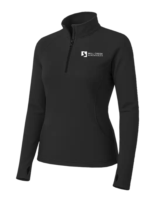 Charcoal Grey Womens Sport Wick Stretch 1/4 Zip Pullover w/Mill Creek Renewables Logo