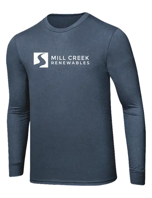 Simply Soft Long Sleeve Navy Frost 4.5 oz, Poly/Combed Ring Spun Cotton T-Shirt w/Mill Creek Renewables Logo