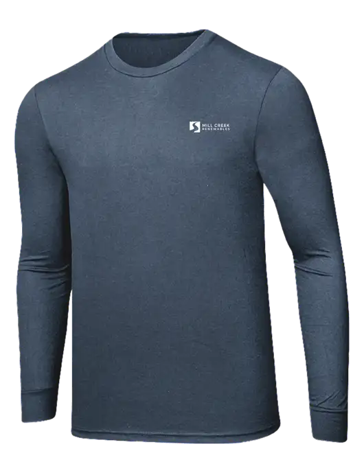Simply Soft Long Sleeve Navy Frost 4.5 oz, Poly/Combed Ring Spun Cotton T-Shirt w/Mill Creek Renewables Logo
