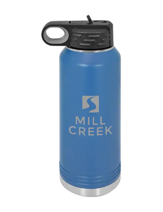 Polar Camel 32 oz Powder Coated Royal Vacuum Insulated Water Bottle w/Mill Creek Renewables Logo