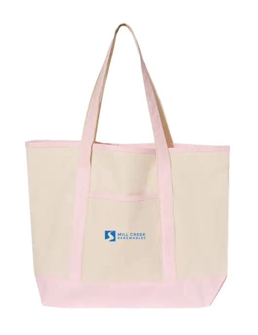 Natural/Light Pink Large Canvas Deluxe Tote w/Mill Creek Renewables Logo