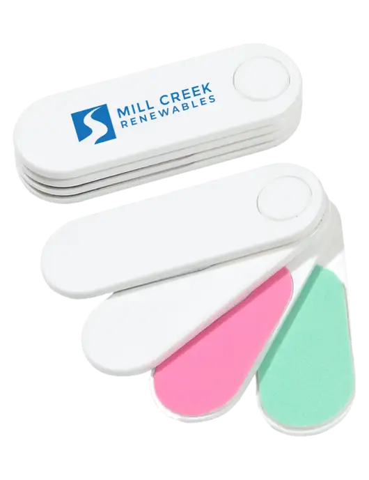 White Folding Nail Files & Buffer w/Mill Creek Renewables Logo