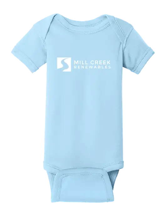 Rabbit Skins Light Blue Infant Short Sleeve Baby Rib Bodysuit w/Mill Creek Renewables Logo