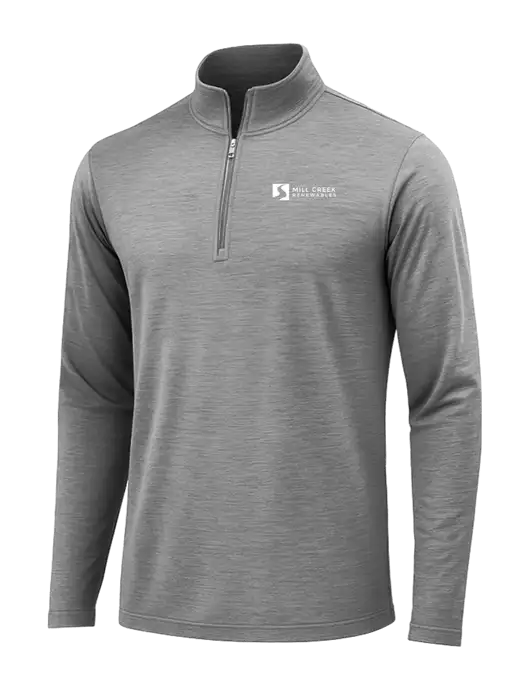 Dark Grey Heather Posicharge Tri-Blend Wicking 1/4 Zip Pullover w/Mill Creek Renewables Logo