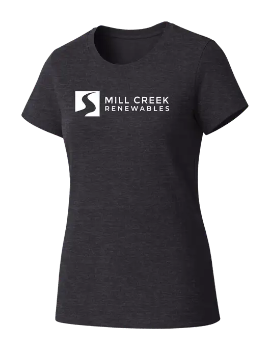 Womens Seriously Soft Heathered Charcoal T-Shirt w/Mill Creek Renewables Logo