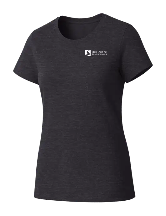 Womens Seriously Soft Heathered Charcoal T-Shirt w/Mill Creek Renewables Logo