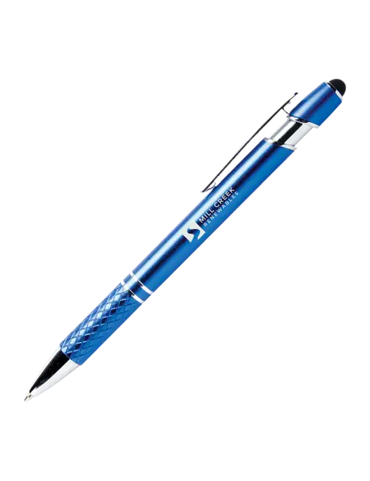 Valencia Blue Stylus Pen - Black Ink w/Mill Creek Renewables Logo