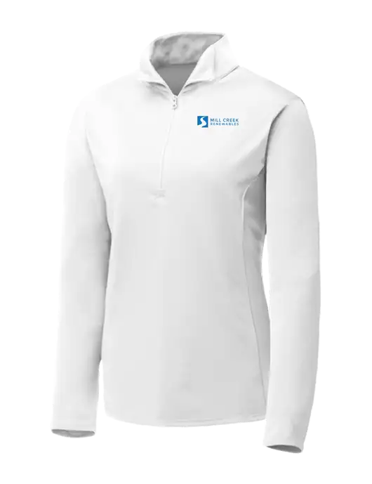 White Womens Posicharge Competitor ¼ Zip Pullover w/Mill Creek Renewables Logo