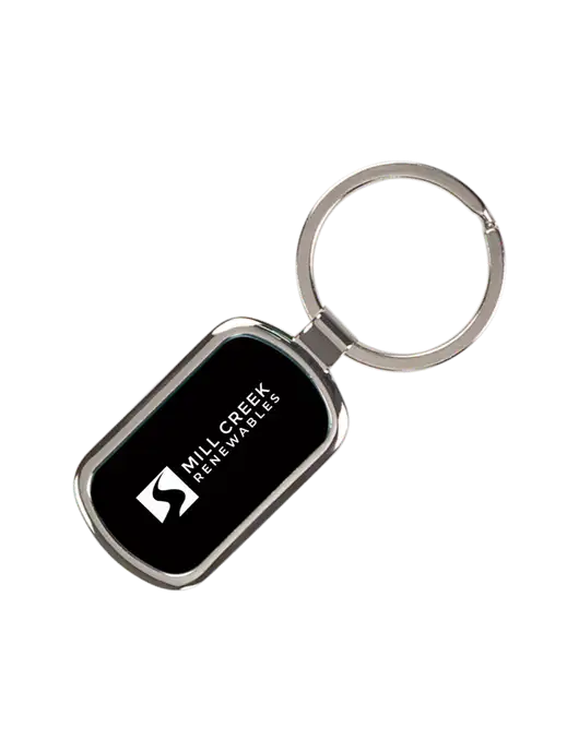 Black Laserable Rectangle Keychain w/Mill Creek Renewables Logo