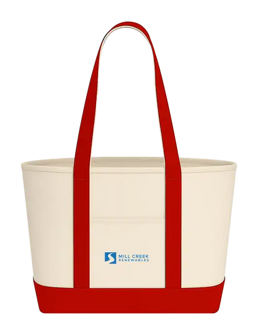 Natural/Red Large Sturdy Cotton Canvas Carryall  w/Mill Creek Renewables Logo
