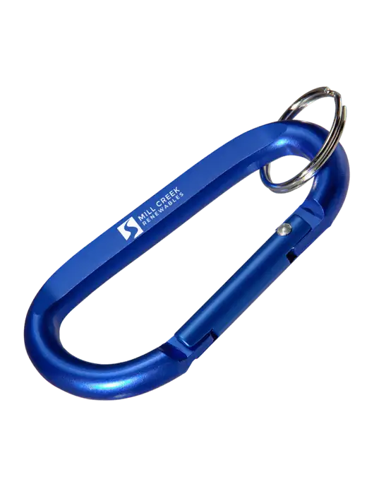 Blue Carabiner & Key Ring w/Mill Creek Renewables Logo