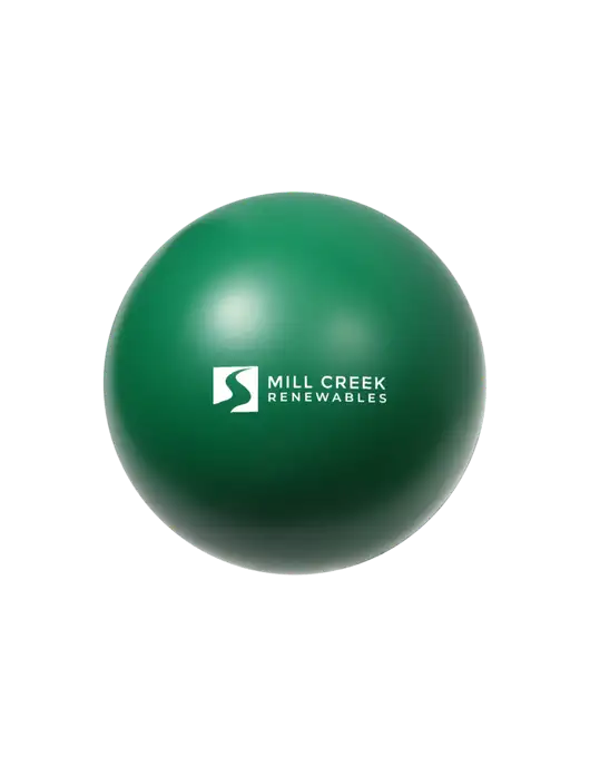 Medium Dark Green Stress Reliever Ball w/Mill Creek Renewables Logo