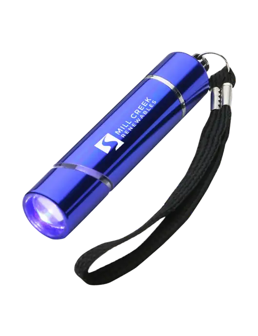 Blue Aluminum Scope LED Flashlight w/Mill Creek Renewables Logo